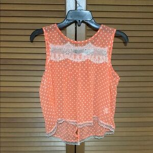 Iris Basic Orange Sheer Sleeveless Asymmetrical Tank Top No Size Tag Small S